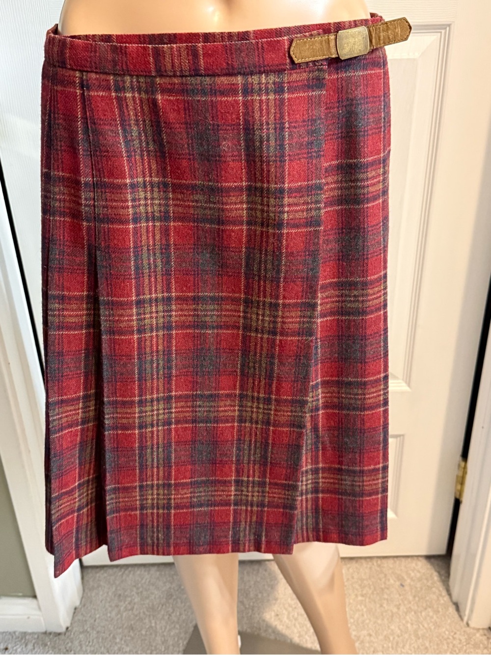 Vintage Pendleton Wool Womens Red Plaid Skirt Kilt  Buckle Size 12 - Picture 2 of 16